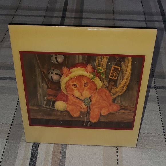 Vintage Christmas Cat Tile Decoration - Picture 6 of 8